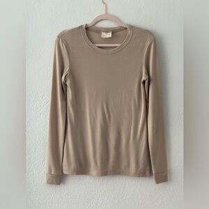 Chasing Windmills Women's Beige Long Sleeve Ribbed Merino Wool Top, Small